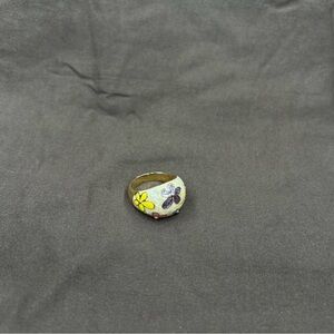 Gold Floral Enamel Ring size 7